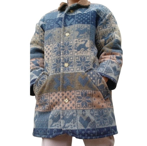 Vintage Runway Bay Wool Winter Jacket Blue Brown Size S/M NWT - Picture 4 of 6